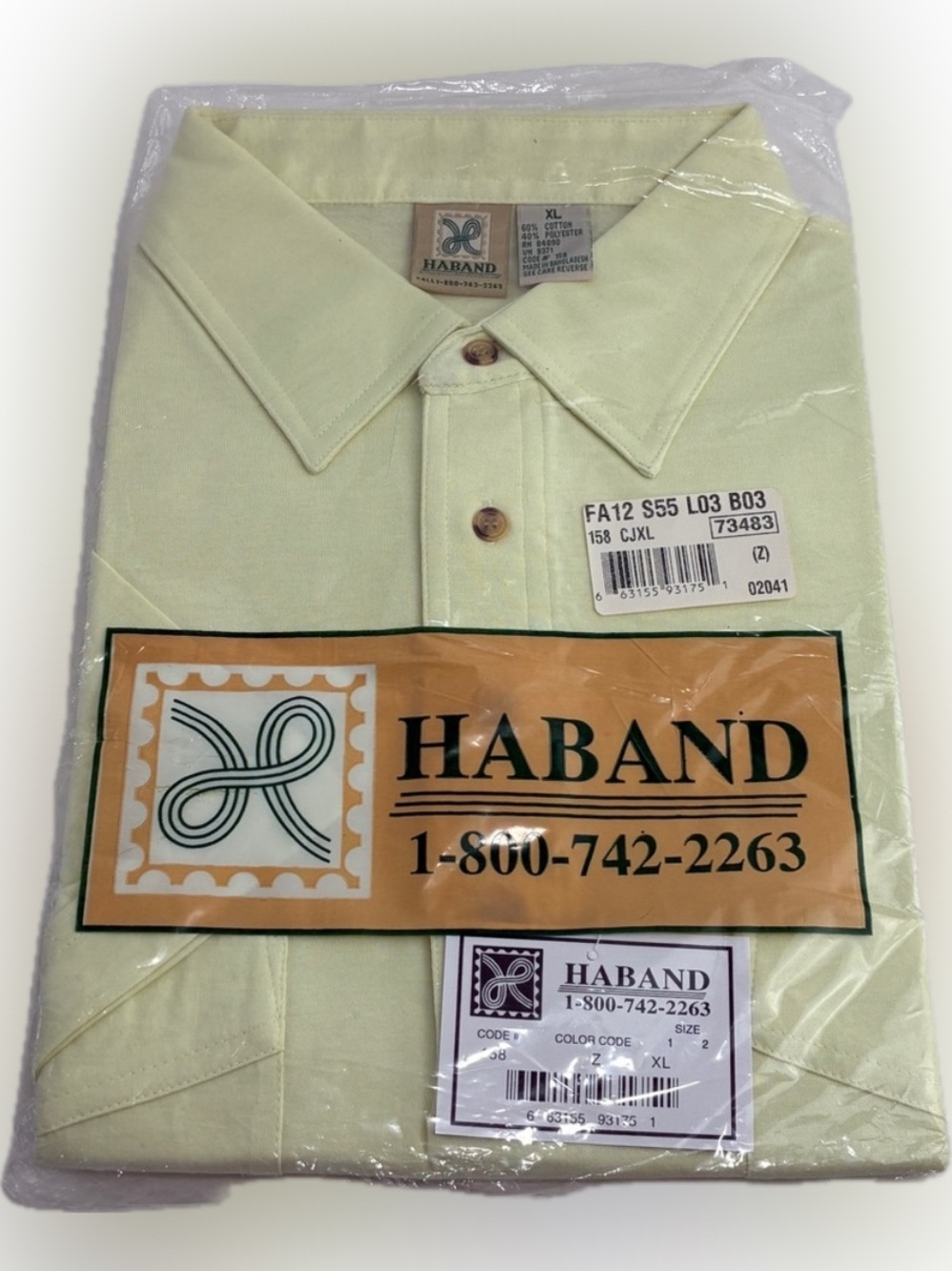 Haband Casual Polo Shirt Men's Size XL Light Yellow